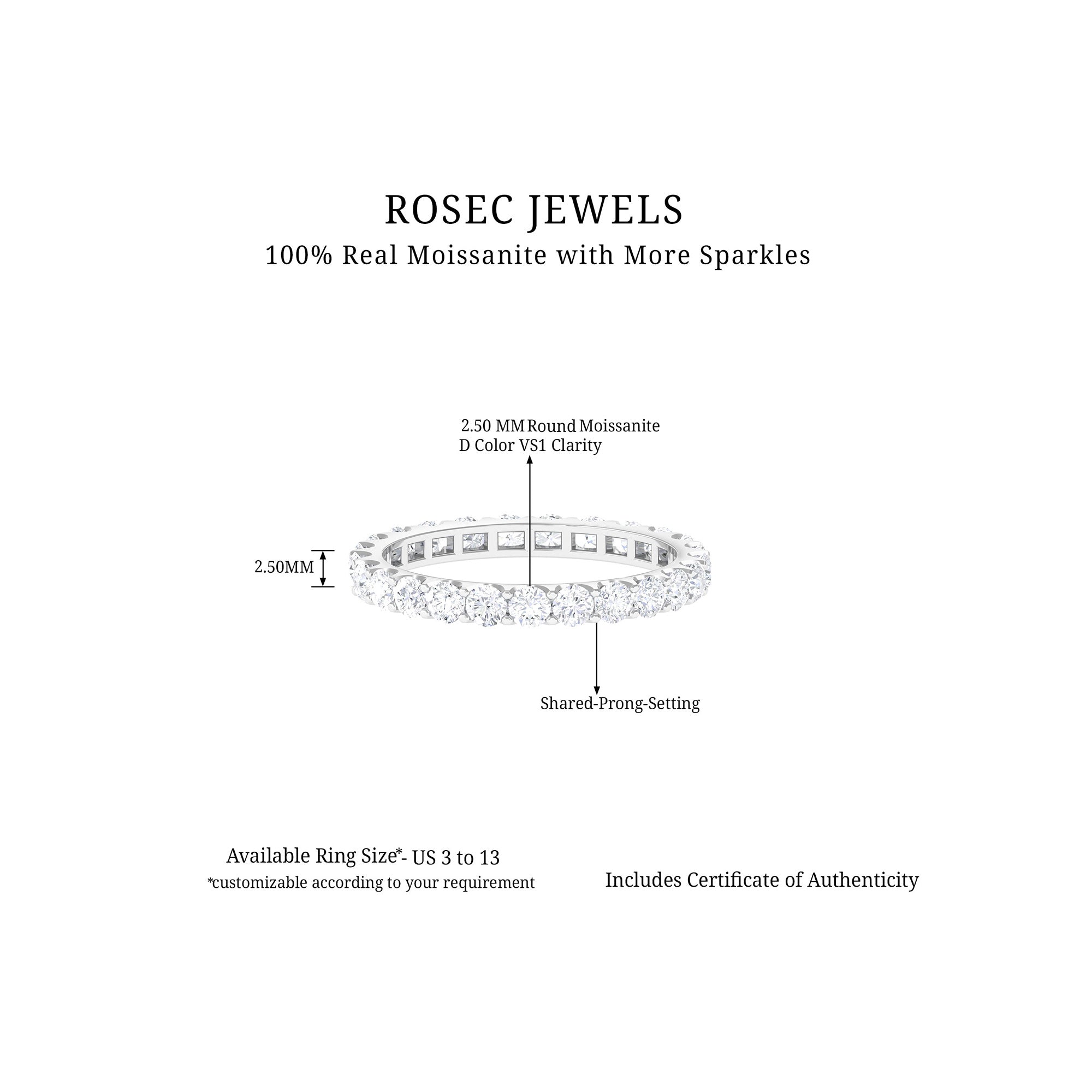 1.50 CT Moissanite Eternity Anniversary Band Moissanite - ( D-VS1 ) - Color and Clarity - Rosec Jewels