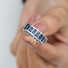 Channel Set Lab Grown Blue Sapphire Wide Eternity Band Ring Lab Created Blue Sapphire - ( AAAA ) - Quality - Rosec Jewels