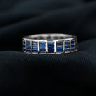 Channel Set Lab Grown Blue Sapphire Wide Eternity Band Ring Lab Created Blue Sapphire - ( AAAA ) - Quality - Rosec Jewels