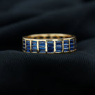 Channel Set Lab Grown Blue Sapphire Wide Eternity Band Ring Lab Created Blue Sapphire - ( AAAA ) - Quality - Rosec Jewels