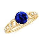 Round Lab Grown Blue Sapphire Solitaire Ring with Diamond Lab Created Blue Sapphire - ( AAAA ) - Quality - Rosec Jewels