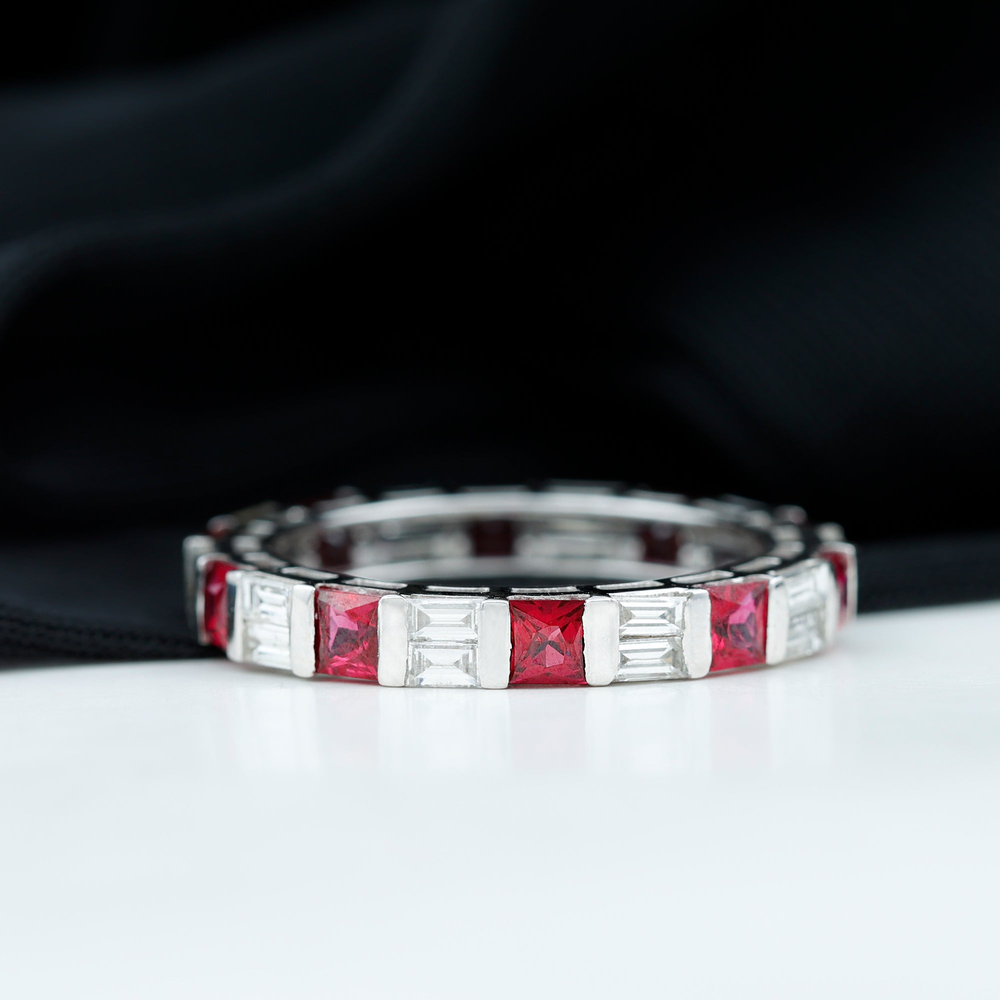 Princess Cut Lab Created Ruby And Moissanite Full Eternity Ring Lab Created Ruby - ( AAAA ) - Quality - Rosec Jewels