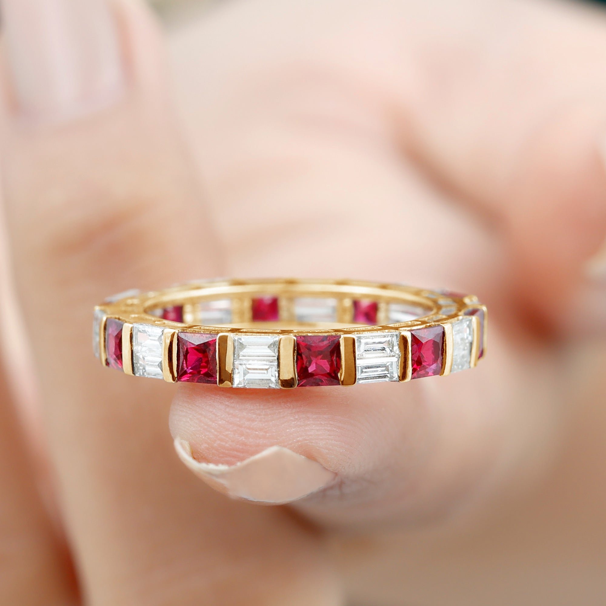 Princess Cut Lab Created Ruby And Moissanite Full Eternity Ring Lab Created Ruby - ( AAAA ) - Quality - Rosec Jewels