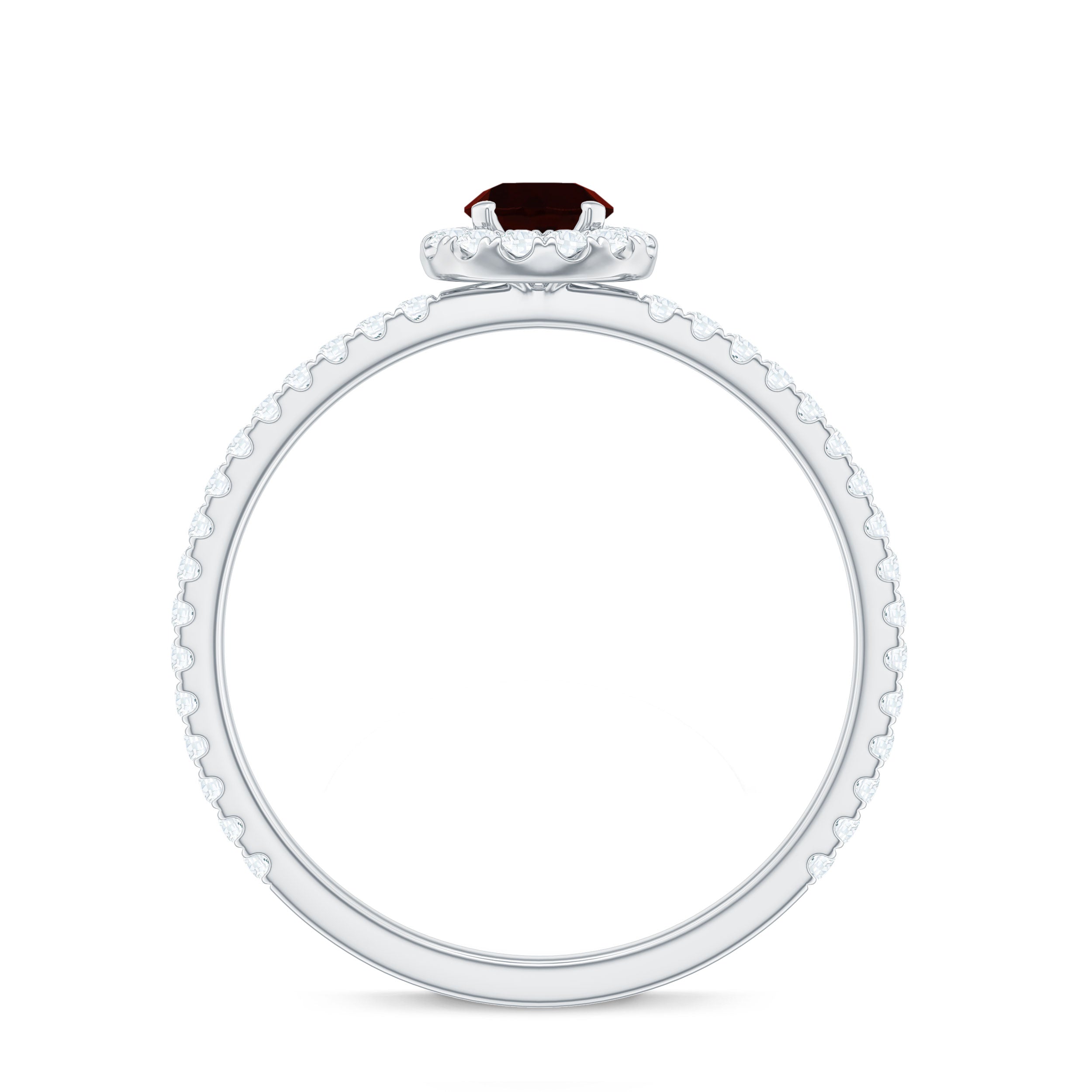 Round Garnet Minimal Engagement Ring with Diamond Garnet - ( AAA ) - Quality - Rosec Jewels