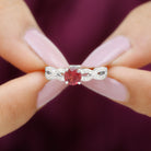 1 CT Round Shape Rhodolite and Diamond Criss Cross Ring Rhodolite - ( AAA ) - Quality - Rosec Jewels