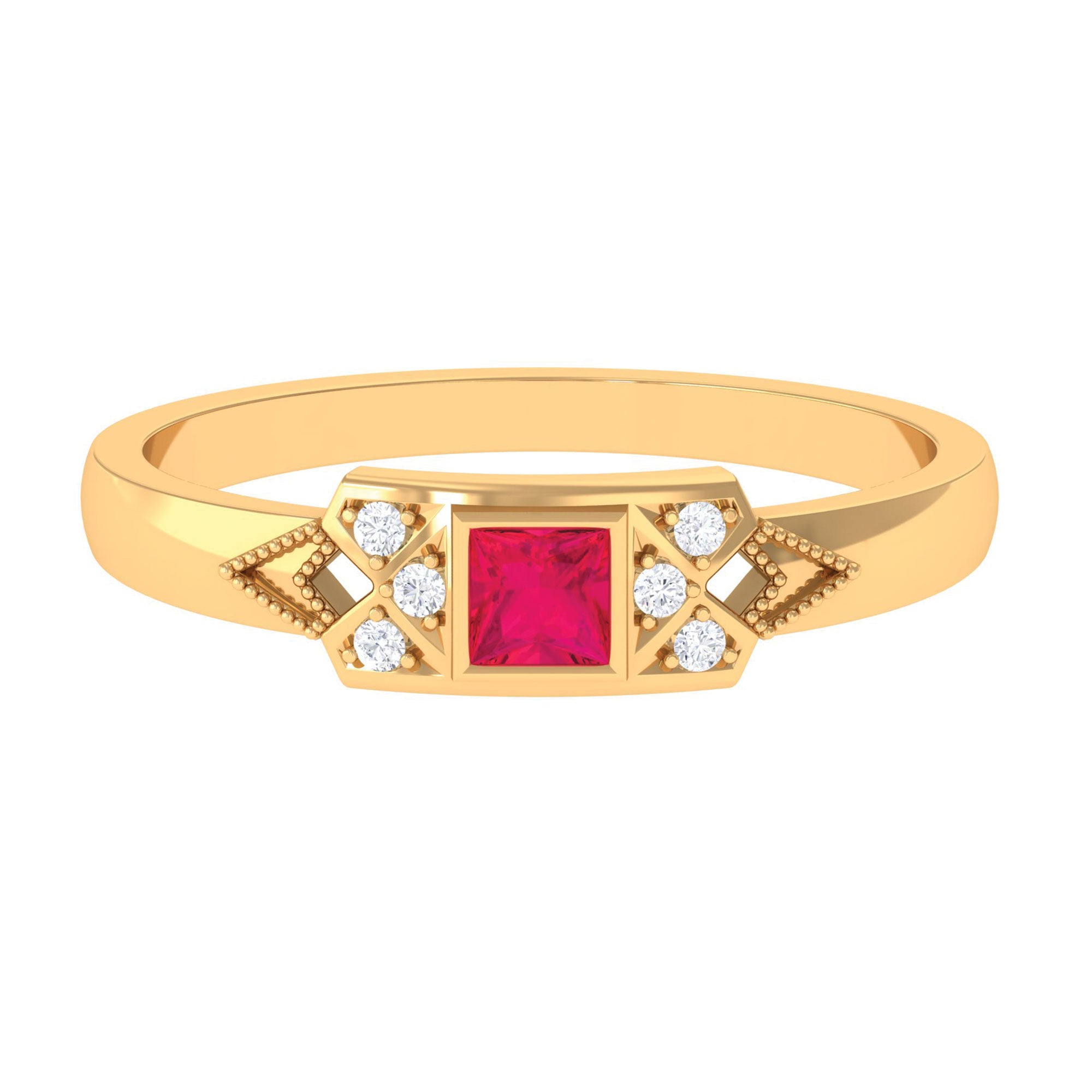 Bezel Set Ruby Anniversary Band with Diamond Ruby - ( AAA ) - Quality - Rosec Jewels