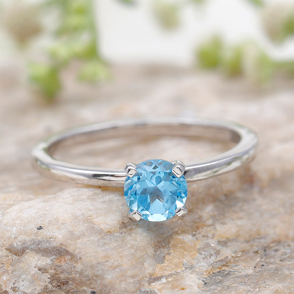 1/2 CT Solitaire Swiss Blue Topaz Ring for Her Swiss Blue Topaz - ( AAA ) - Quality - Rosec Jewels