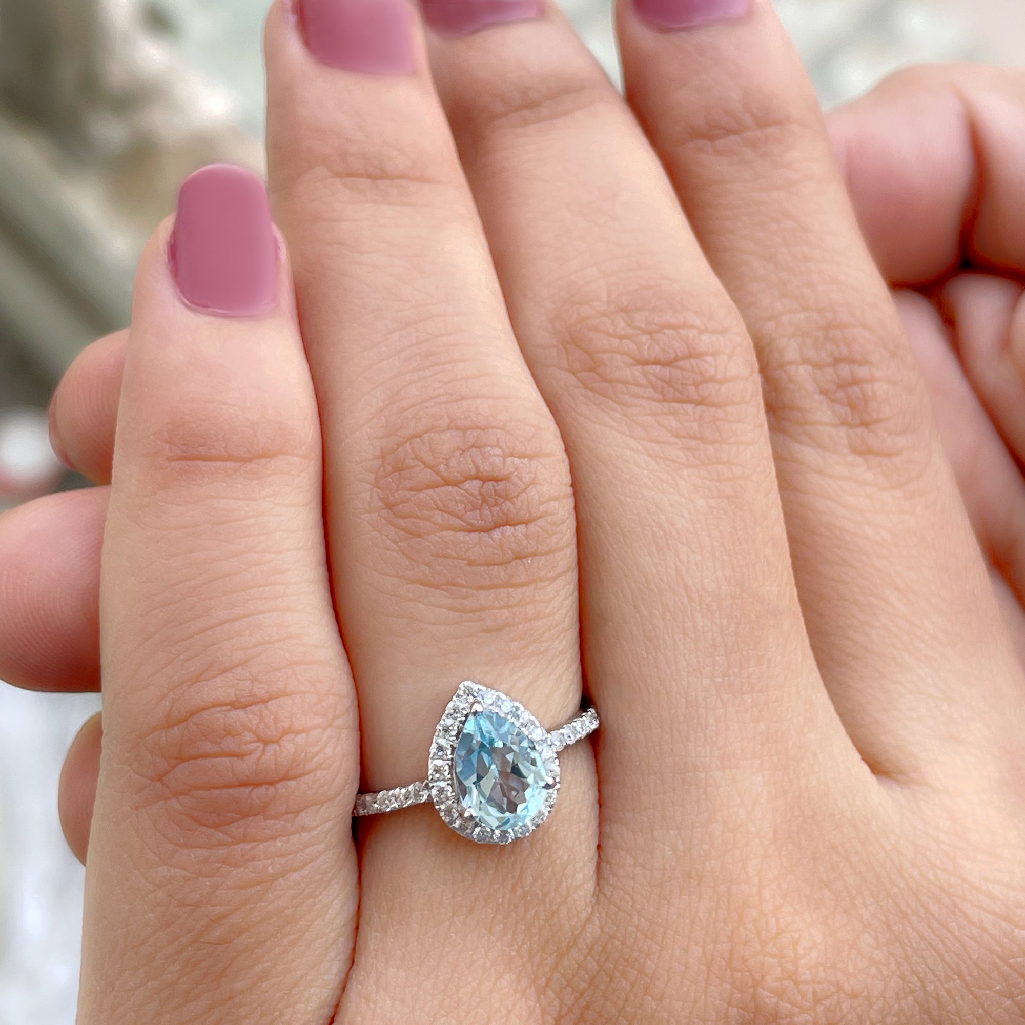 1.5 CT Sky Blue Topaz Teardrop Engagement Ring with Diamond Halo Sky Blue Topaz - ( AAA ) - Quality - Rosec Jewels