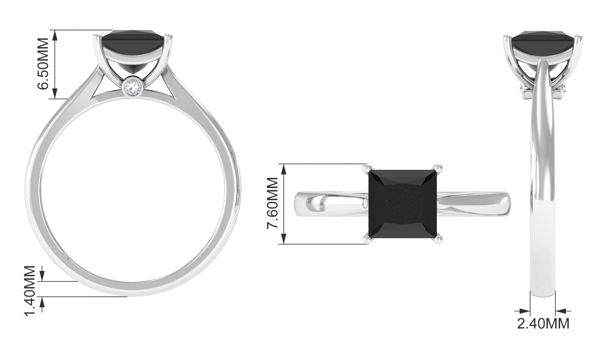 1.25 CT Lab Created Black Diamond Solitaire Ring with Diamond Lab Created Black Diamond - ( AAAA ) - Quality - Rosec Jewels