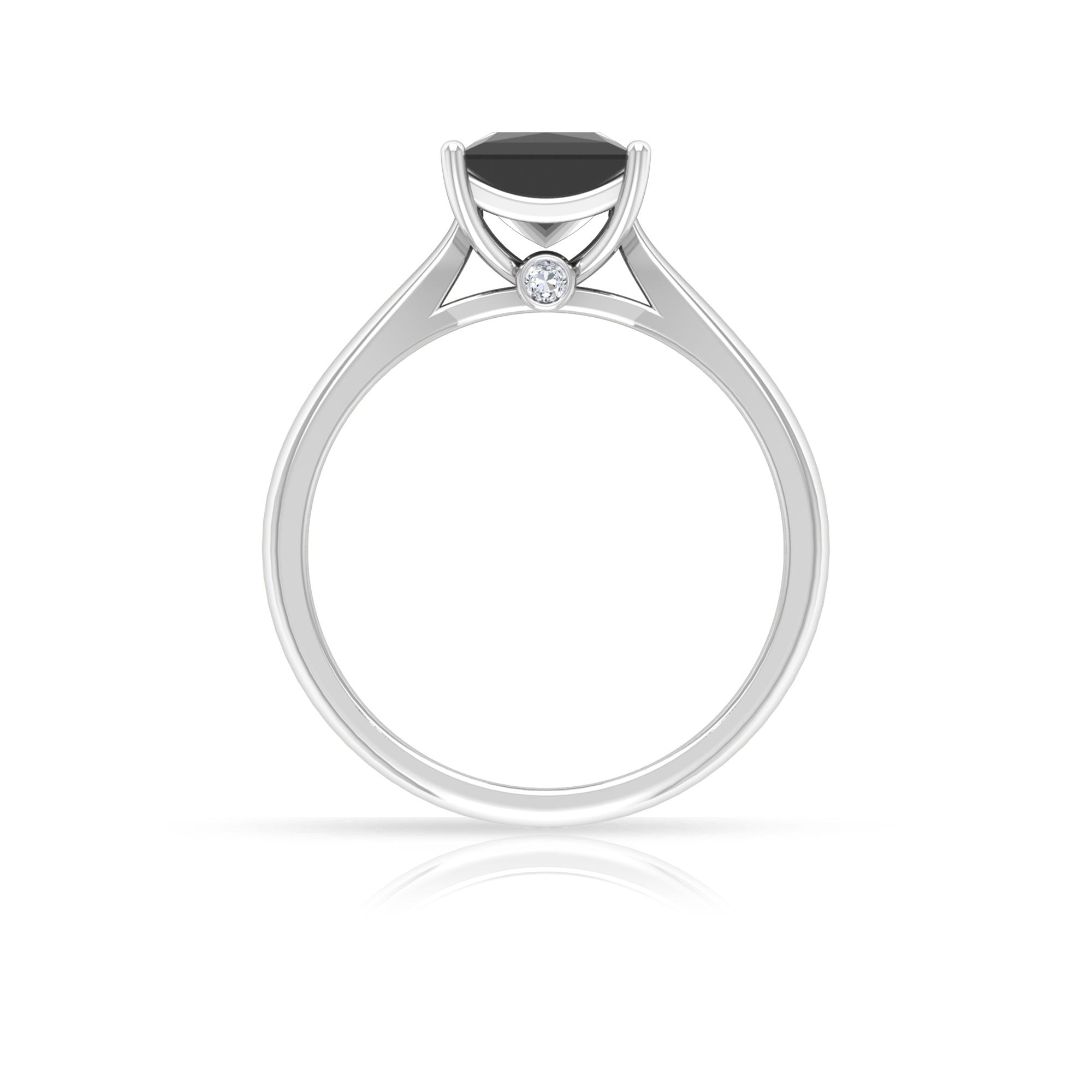 1.25 CT Lab Created Black Diamond Solitaire Ring with Diamond Lab Created Black Diamond - ( AAAA ) - Quality - Rosec Jewels