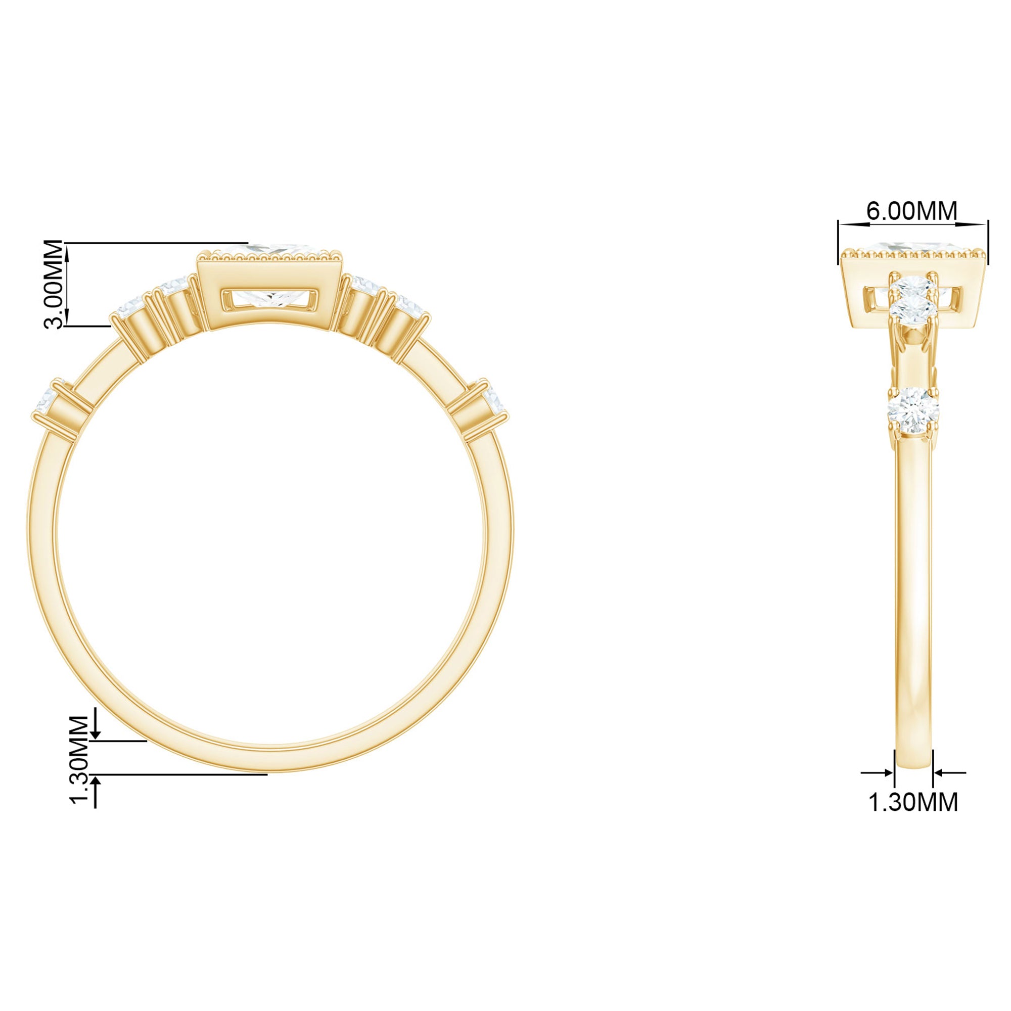 Princess Cut Moissanite Solitaire Engagement Ring in Beaded Bezel Setting Moissanite - ( D-VS1 ) - Color and Clarity - Rosec Jewels