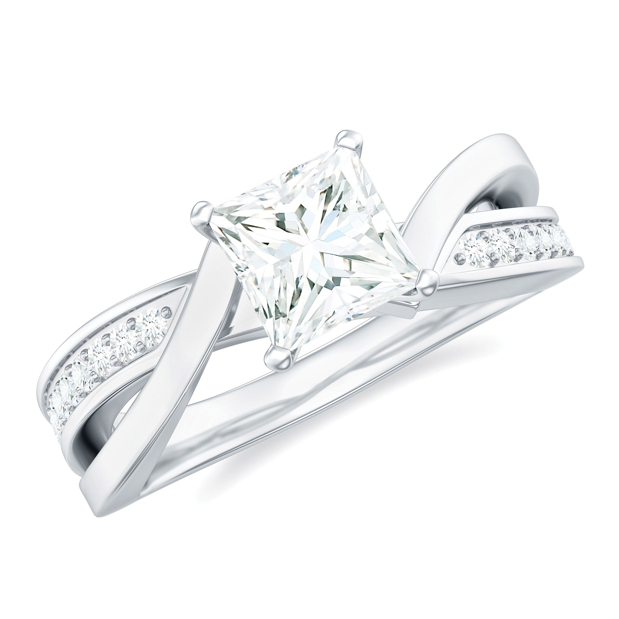 Princess Cut Solitaire Moissanite Infinity Engagement Ring Moissanite - ( D-VS1 ) - Color and Clarity - Rosec Jewels