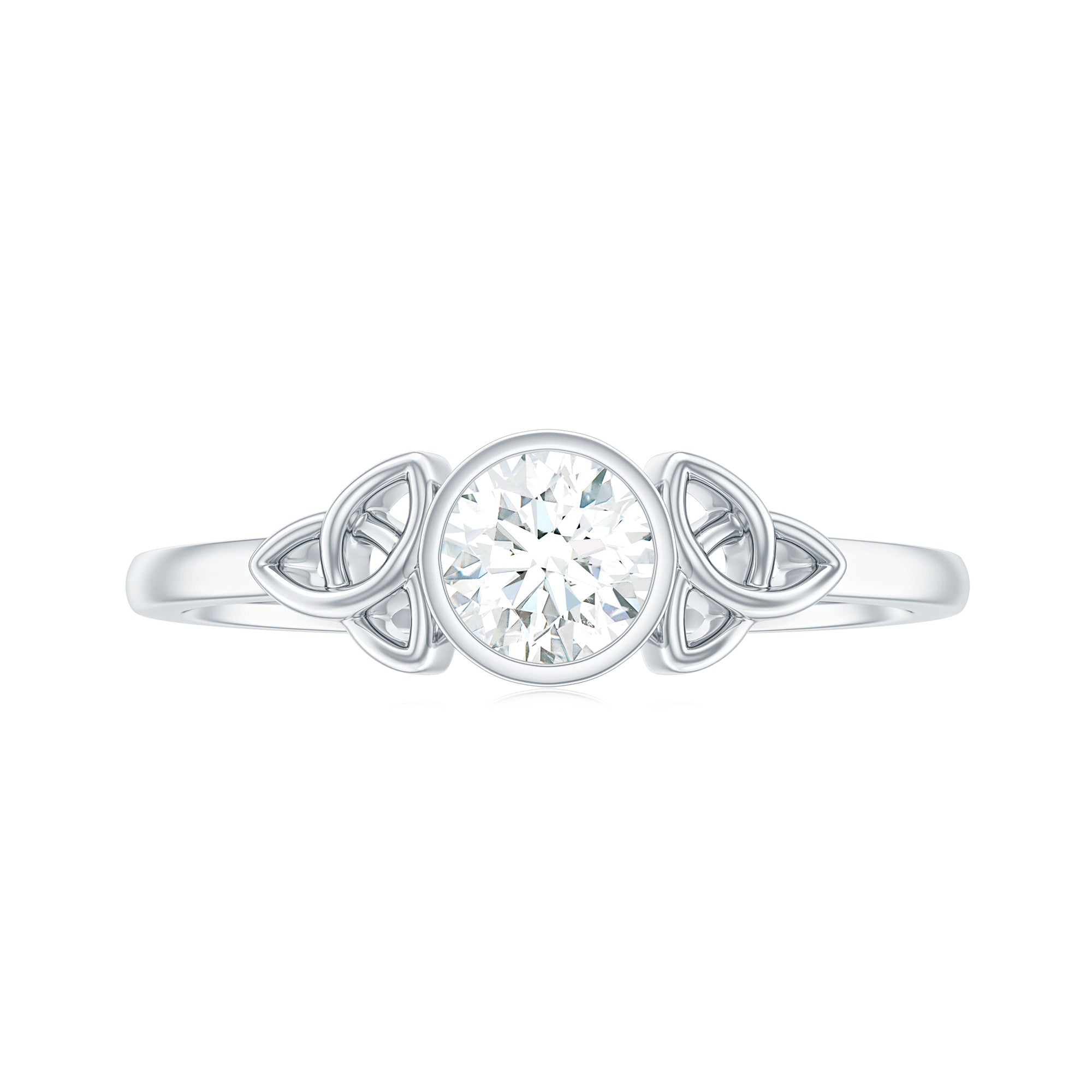 Round Moissanite Solitaire Celtic Knot Ring in Bezel Setting Moissanite - ( D-VS1 ) - Color and Clarity - Rosec Jewels