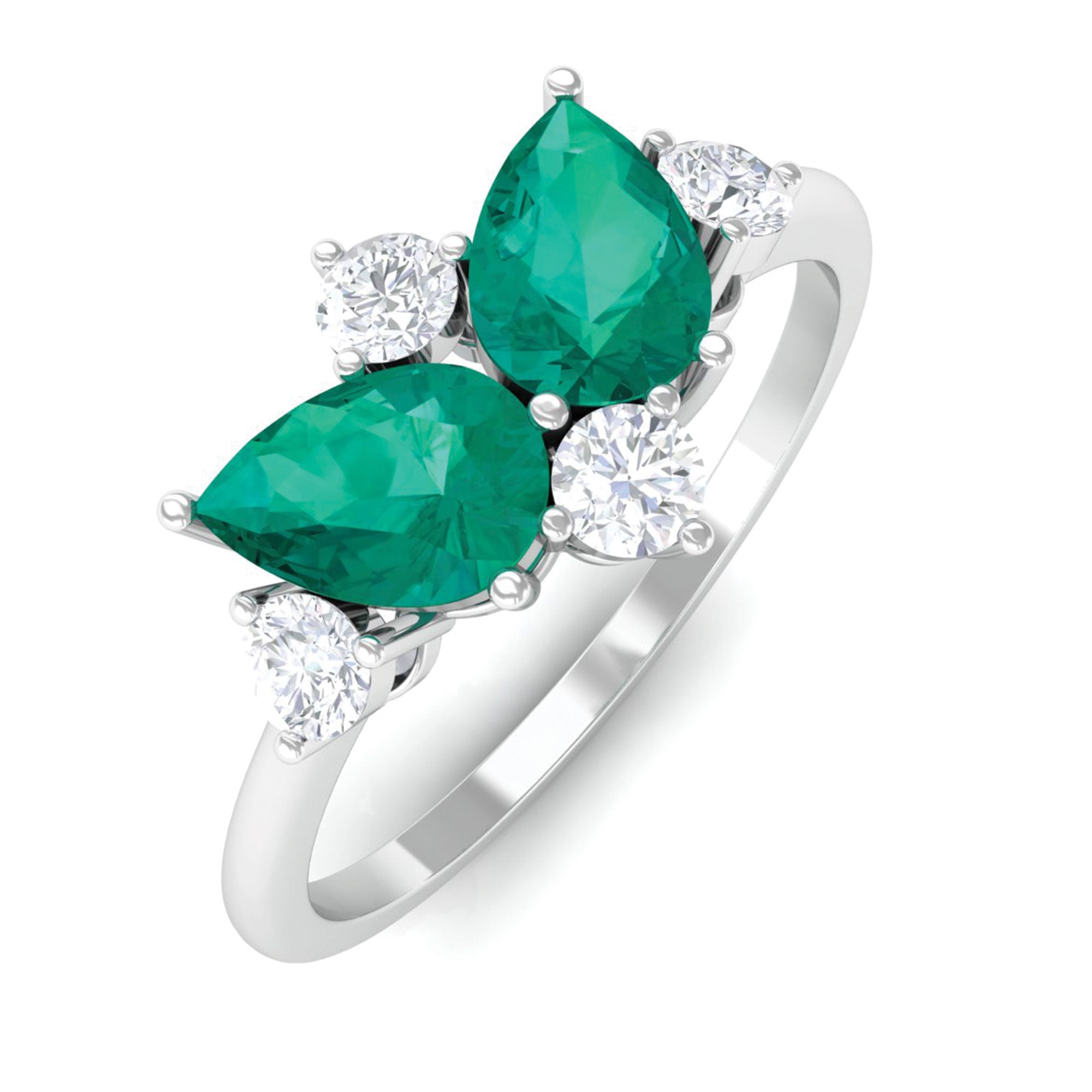 Pear Shape Emerald and Diamond Cluster Promise Ring Emerald - ( AAA ) - Quality - Rosec Jewels