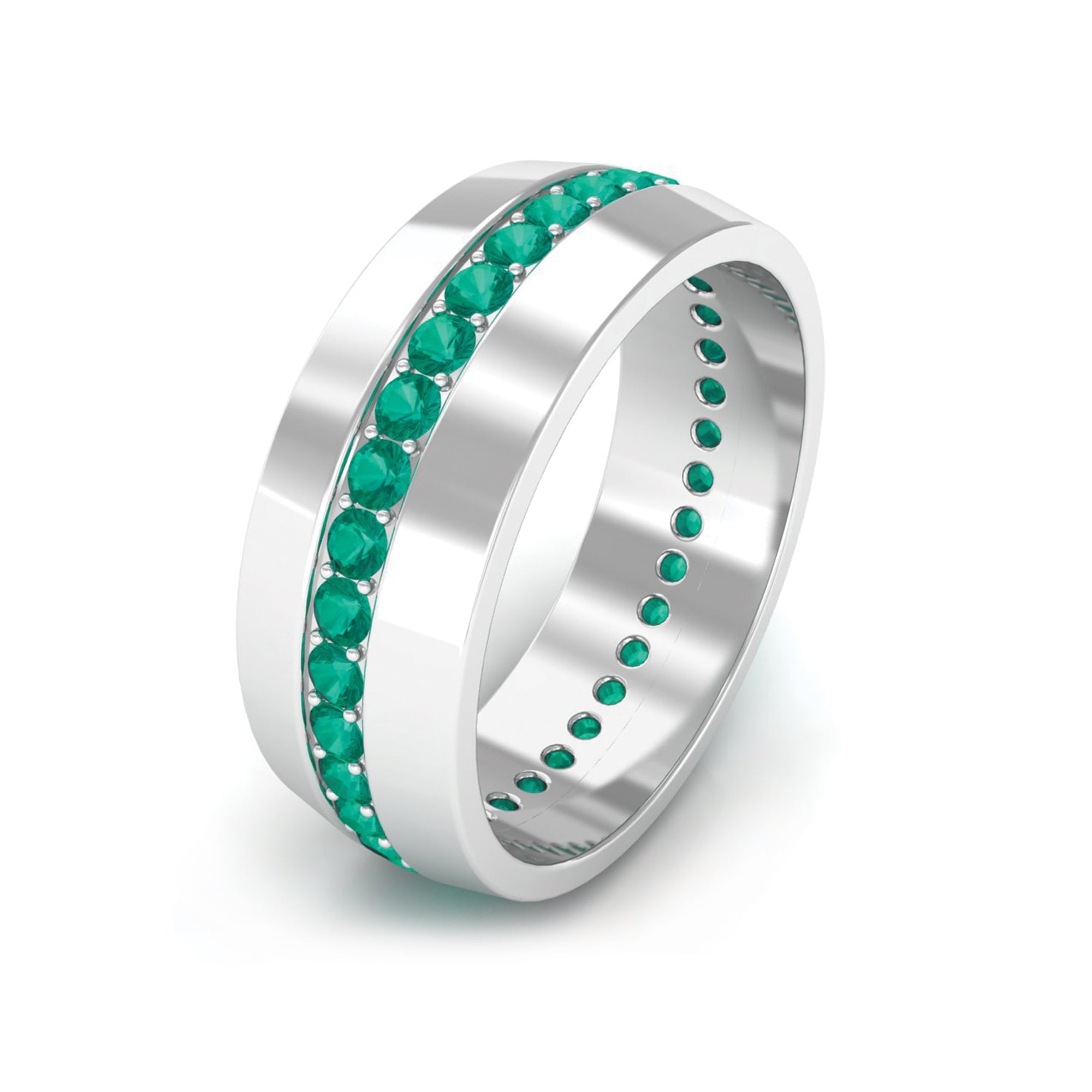 Natural Green Emerald Wide Band Ring Emerald - ( AAA ) - Quality - Rosec Jewels