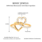 1/2 CT Moissanite Interlock Twin Heart Ring in Gold Moissanite - ( D-VS1 ) - Color and Clarity - Rosec Jewels