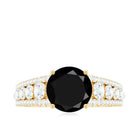 Round Black Onyx and Moissanite Statement Engagement Ring Black Onyx - ( AAA ) - Quality - Rosec Jewels