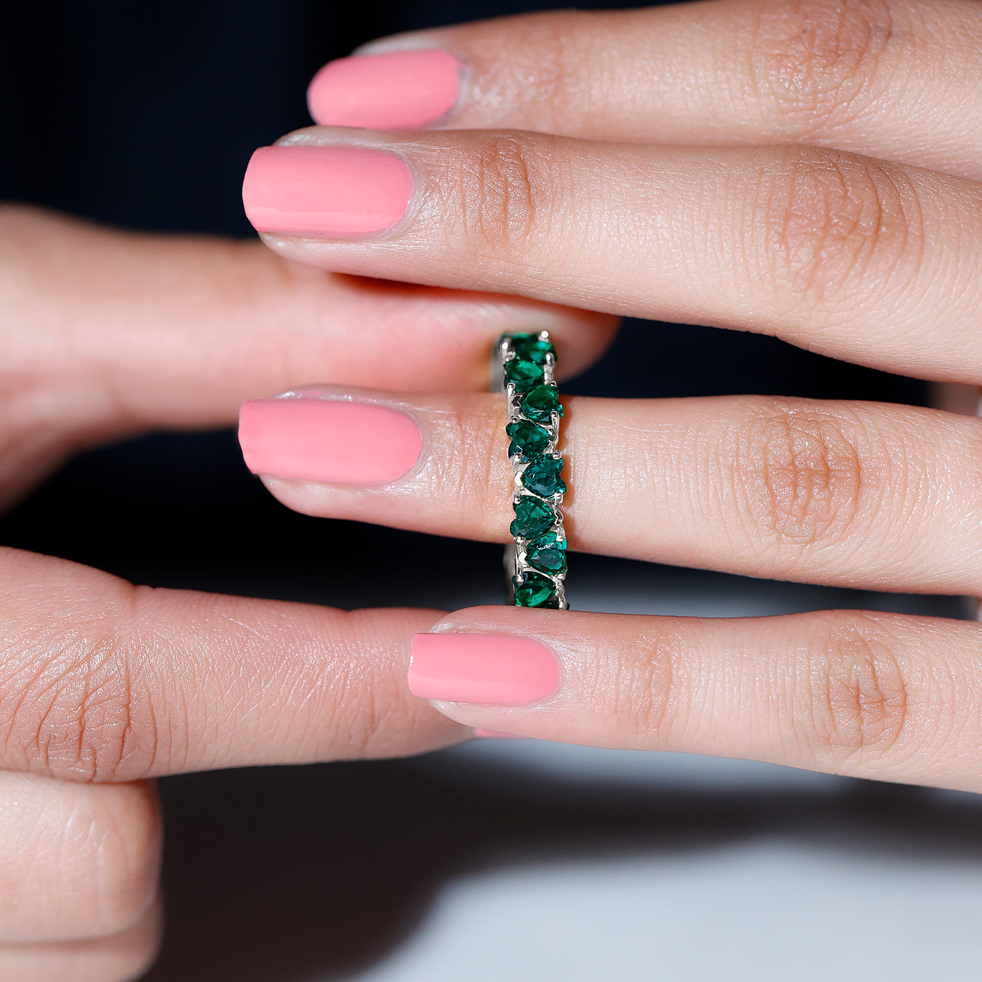 Claw Set Lab-Created Emerald Heart Eternity Band Ring in Gold Lab Created Emerald - ( AAAA ) - Quality - Rosec Jewels