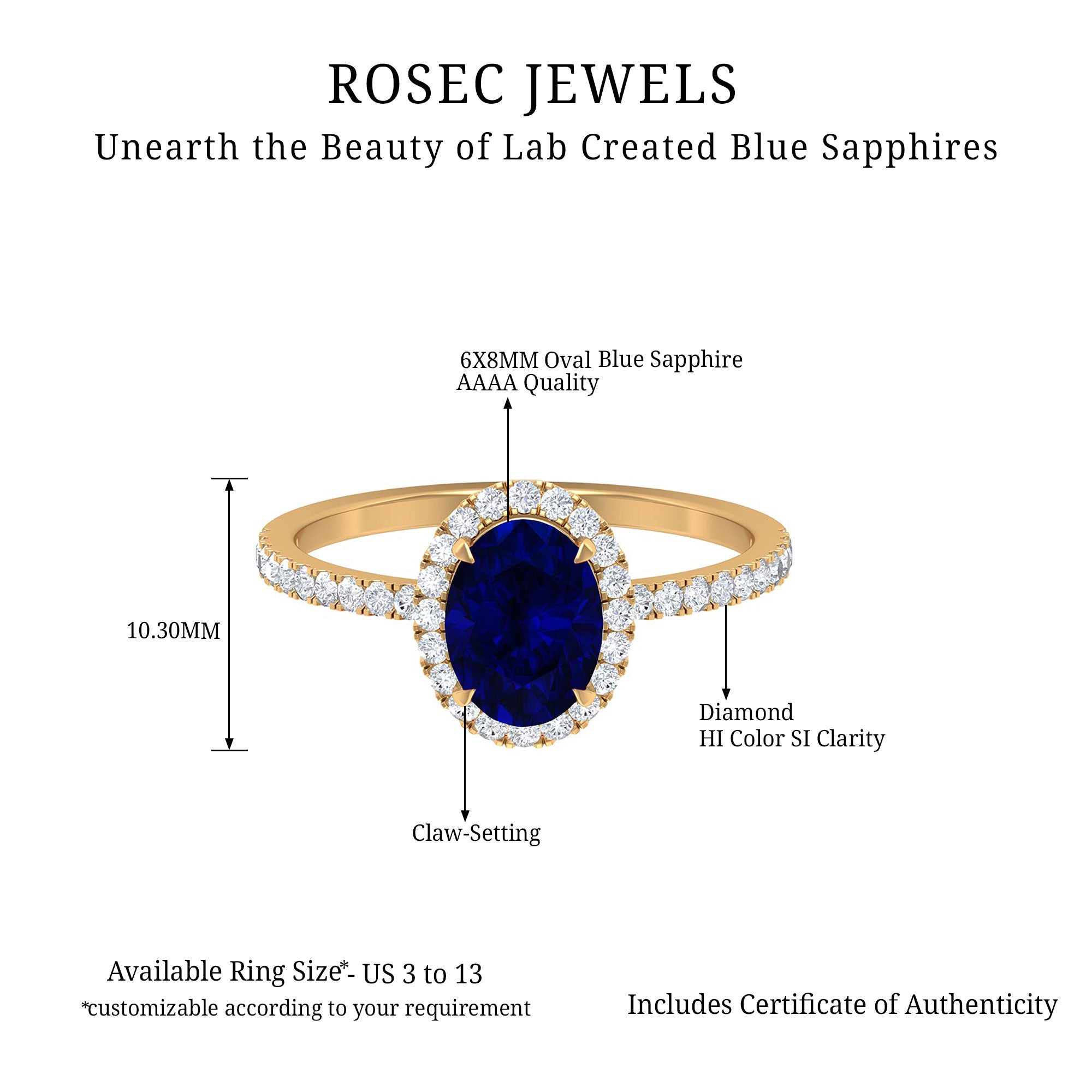 2 CT Oval Cut Lab Created Blue Sapphire Ring with Diamond Halo and Side Stones Lab Created Blue Sapphire - ( AAAA ) - Quality - Rosec Jewels