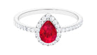 Created Ruby Halo Engagement Ring With Diamond Accent Lab Created Ruby - ( AAAA ) - Quality - Rosec Jewels