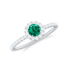 Lab Grown Emerald Minimal Halo Engagement Ring with Diamond Lab Created Emerald - ( AAAA ) - Quality - Rosec Jewels