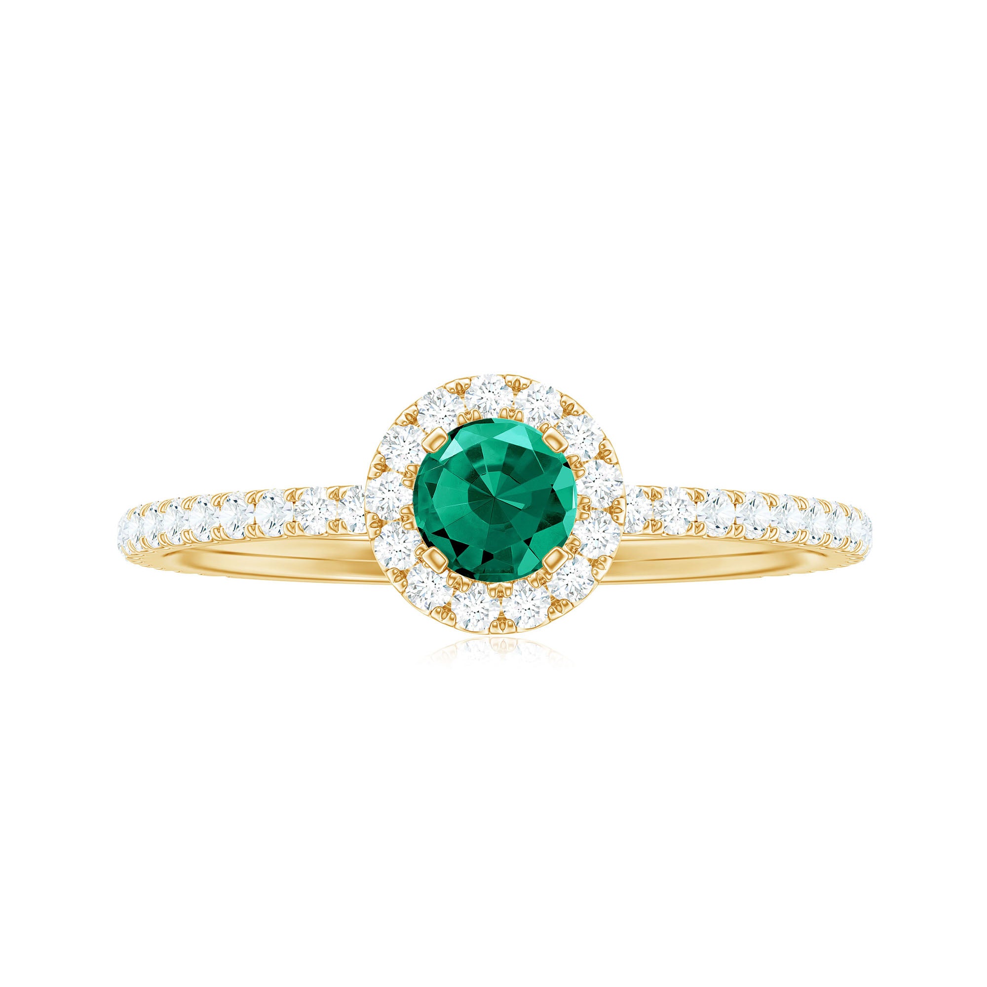 Lab Grown Emerald Minimal Halo Engagement Ring with Diamond Lab Created Emerald - ( AAAA ) - Quality - Rosec Jewels