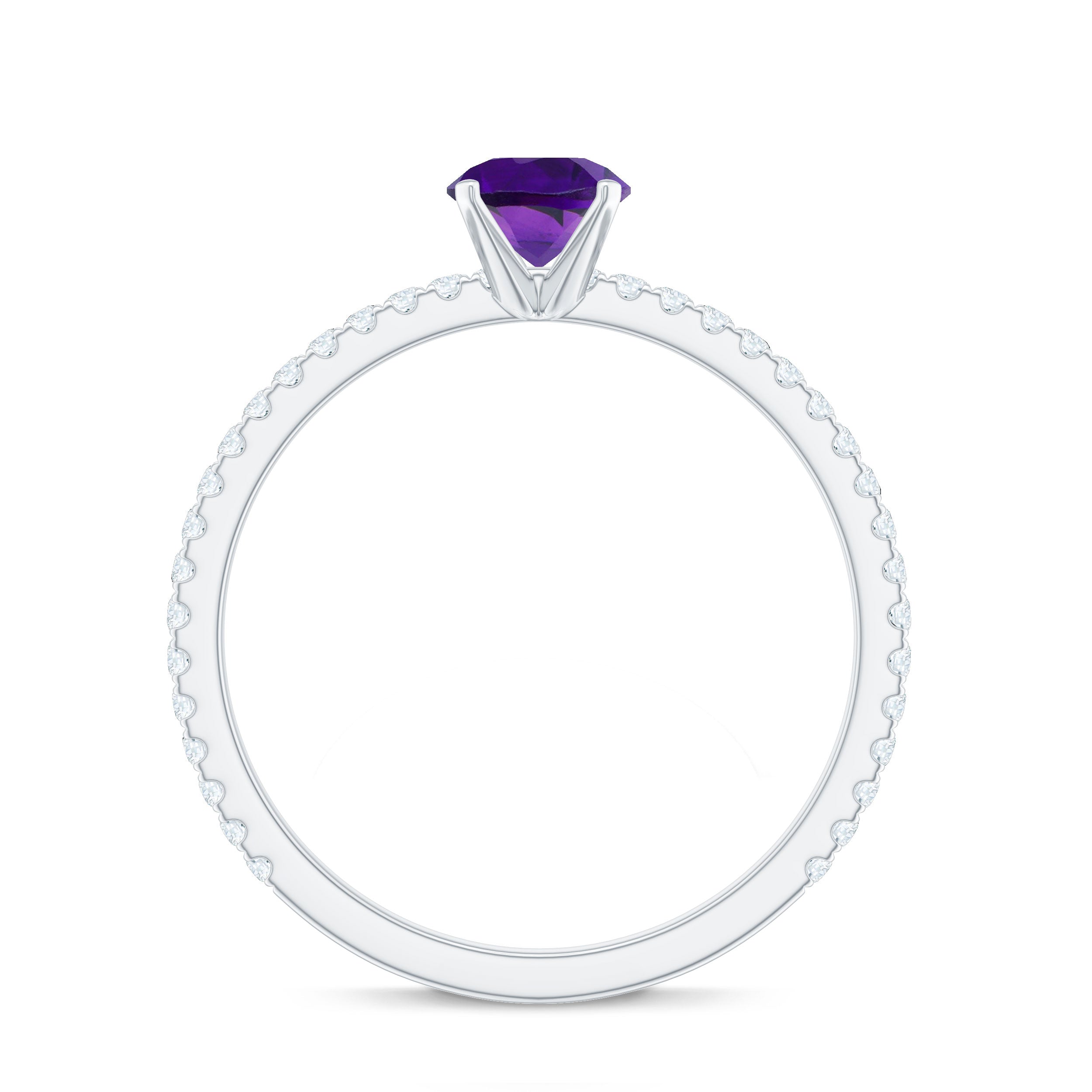 3/4 CT Amethyst Solitaire Ring with Diamond Side Stones Amethyst - ( AAA ) - Quality - Rosec Jewels