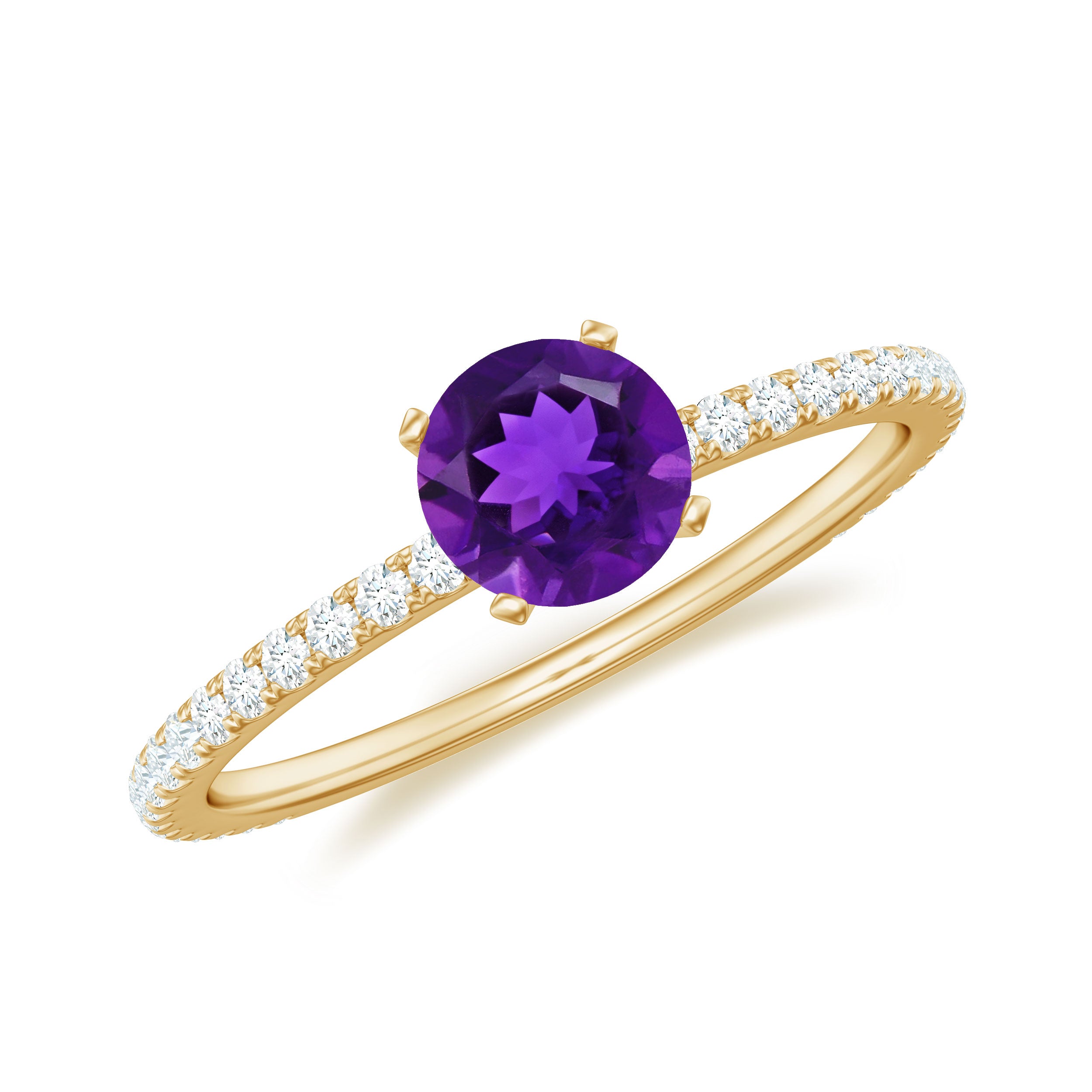 3/4 CT Amethyst Solitaire Ring with Diamond Side Stones Amethyst - ( AAA ) - Quality - Rosec Jewels