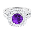 3 CT Amethyst Double Halo Engagement Ring with Moissanite Amethyst - ( AAA ) - Quality - Rosec Jewels