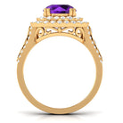 3 CT Amethyst Double Halo Engagement Ring with Moissanite Amethyst - ( AAA ) - Quality - Rosec Jewels