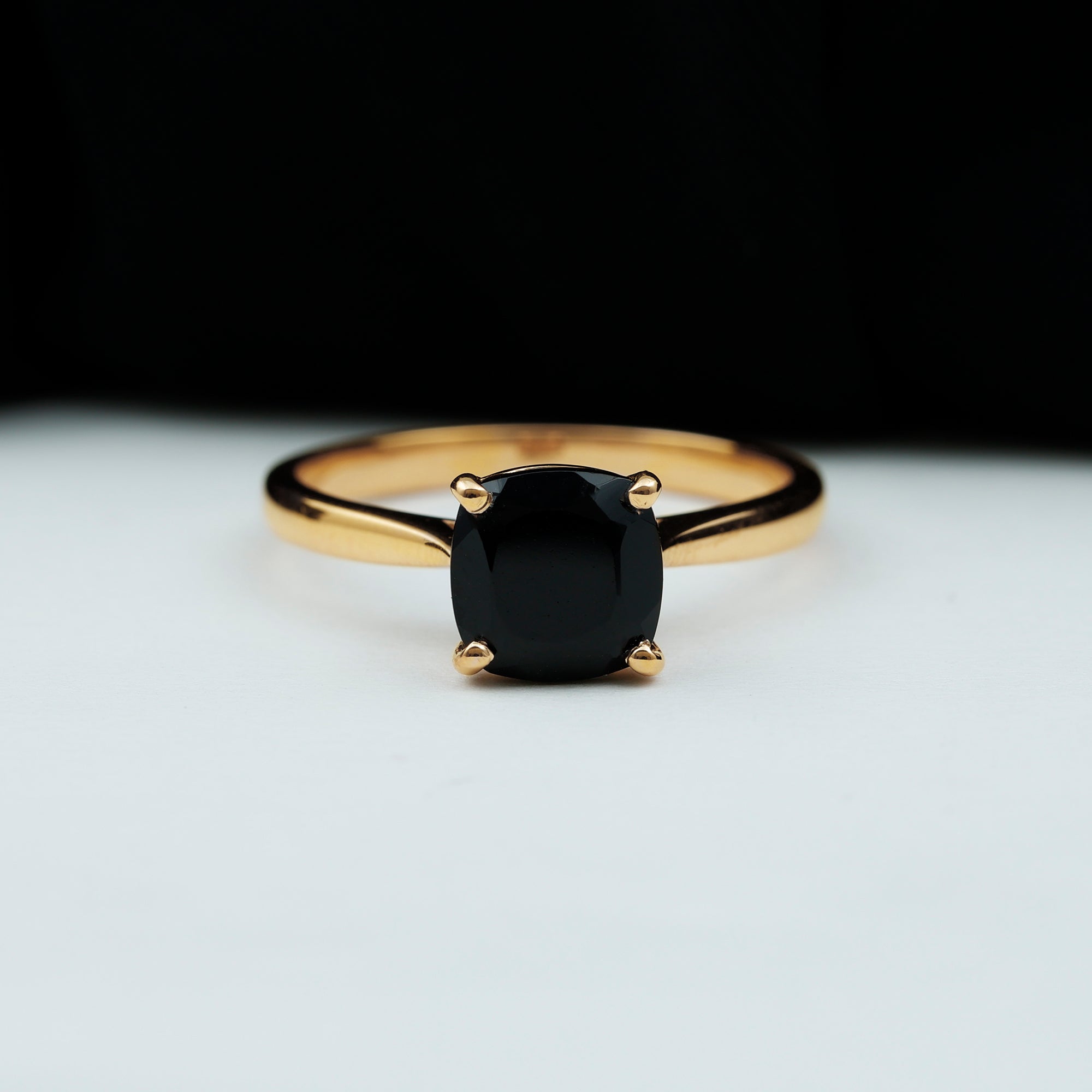 Cushion Cut Black Spinel Solitaire Ring with Surprise Diamond Black Spinel - ( AAA ) - Quality - Rosec Jewels