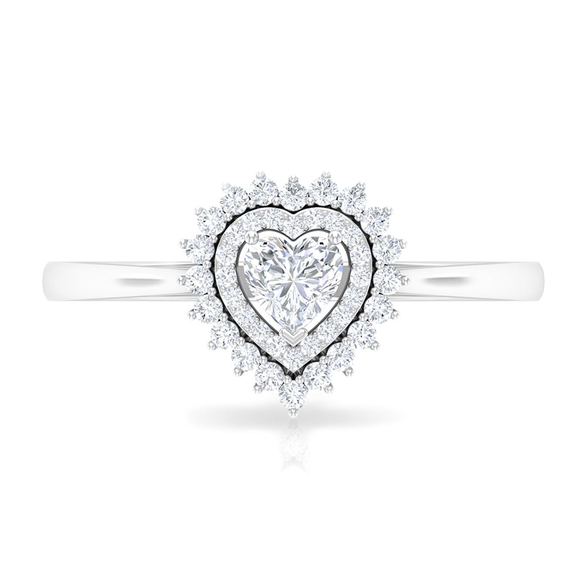 Heart Shape Diamond Engagement Ring with Double Halo Diamond - ( HI-SI ) - Color and Clarity - Rosec Jewels