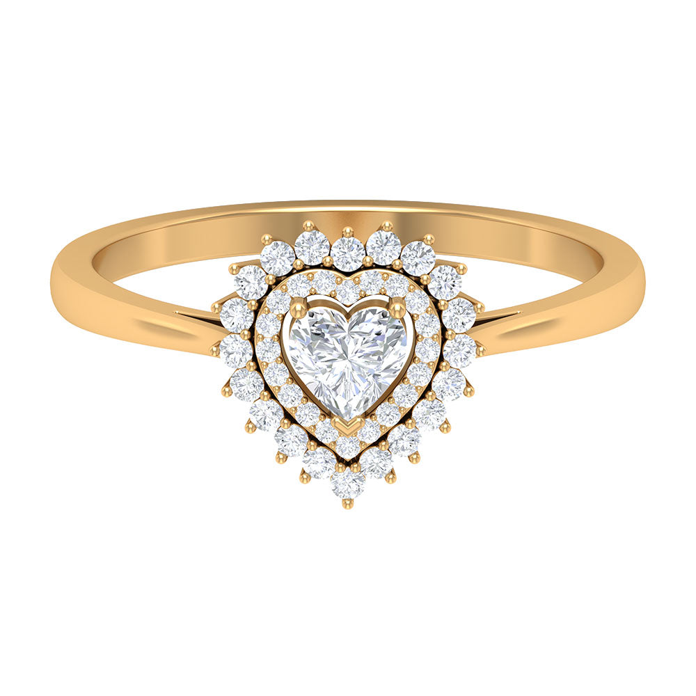 Heart Shape Diamond Engagement Ring with Double Halo Diamond - ( HI-SI ) - Color and Clarity - Rosec Jewels