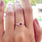 Round Ruby Engagement Ring with Diamond Halo Ruby - ( AAA ) - Quality - Rosec Jewels