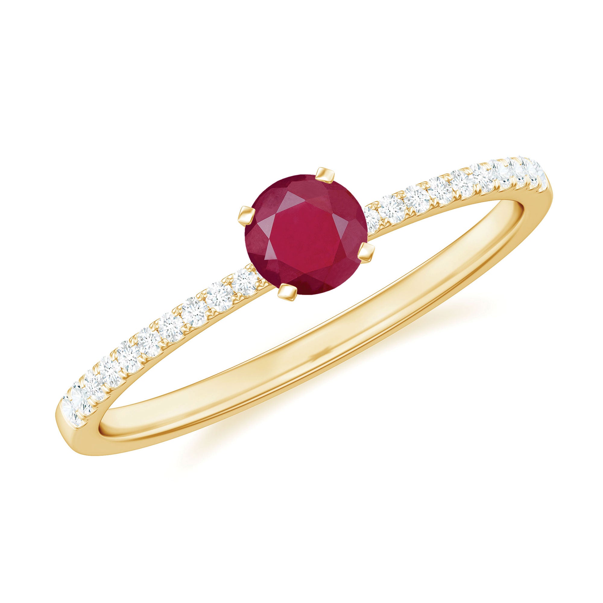 1/2 CT Round Ruby Solitaire Promise and Diamond Ring Ruby - ( AAA ) - Quality - Rosec Jewels