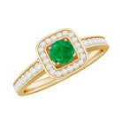 Vintage Inspired Emerald Engagement Ring with Diamond Halo Emerald - ( AAA ) - Quality - Rosec Jewels