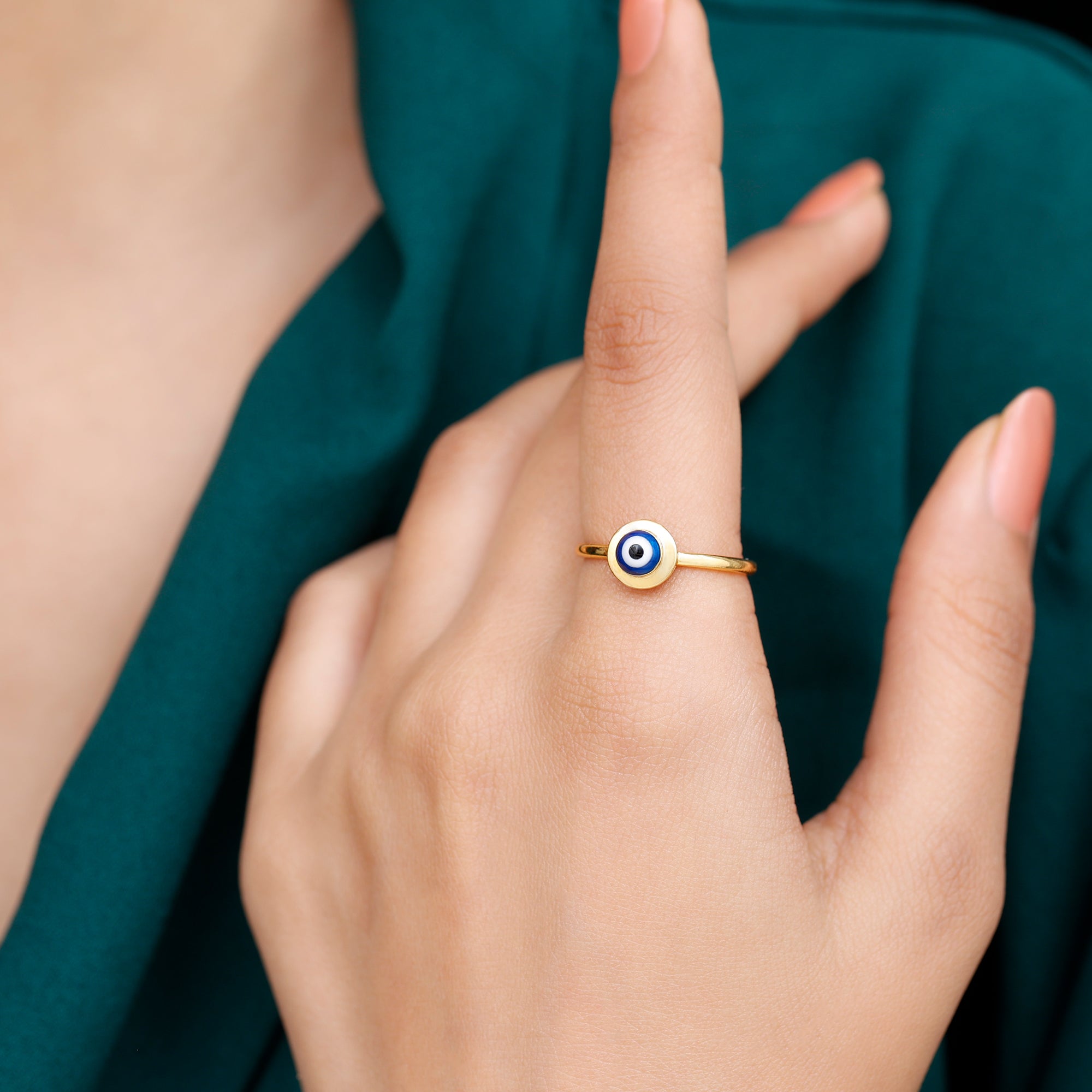 Enamel Evil Eye Gold Ring for Women 18K Yellow Gold - Rosec Jewels