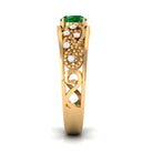 Solitaire Emerald and Diamond Vintage Band Ring Emerald - ( AAA ) - Quality - Rosec Jewels