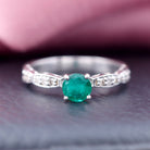 3/4 CT Emerald Solitaire Ring with Diamond Emerald - ( AAA ) - Quality - Rosec Jewels