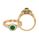 Emerald and Diamond Vintage Engagement Ring Emerald - ( AAA ) - Quality - Rosec Jewels