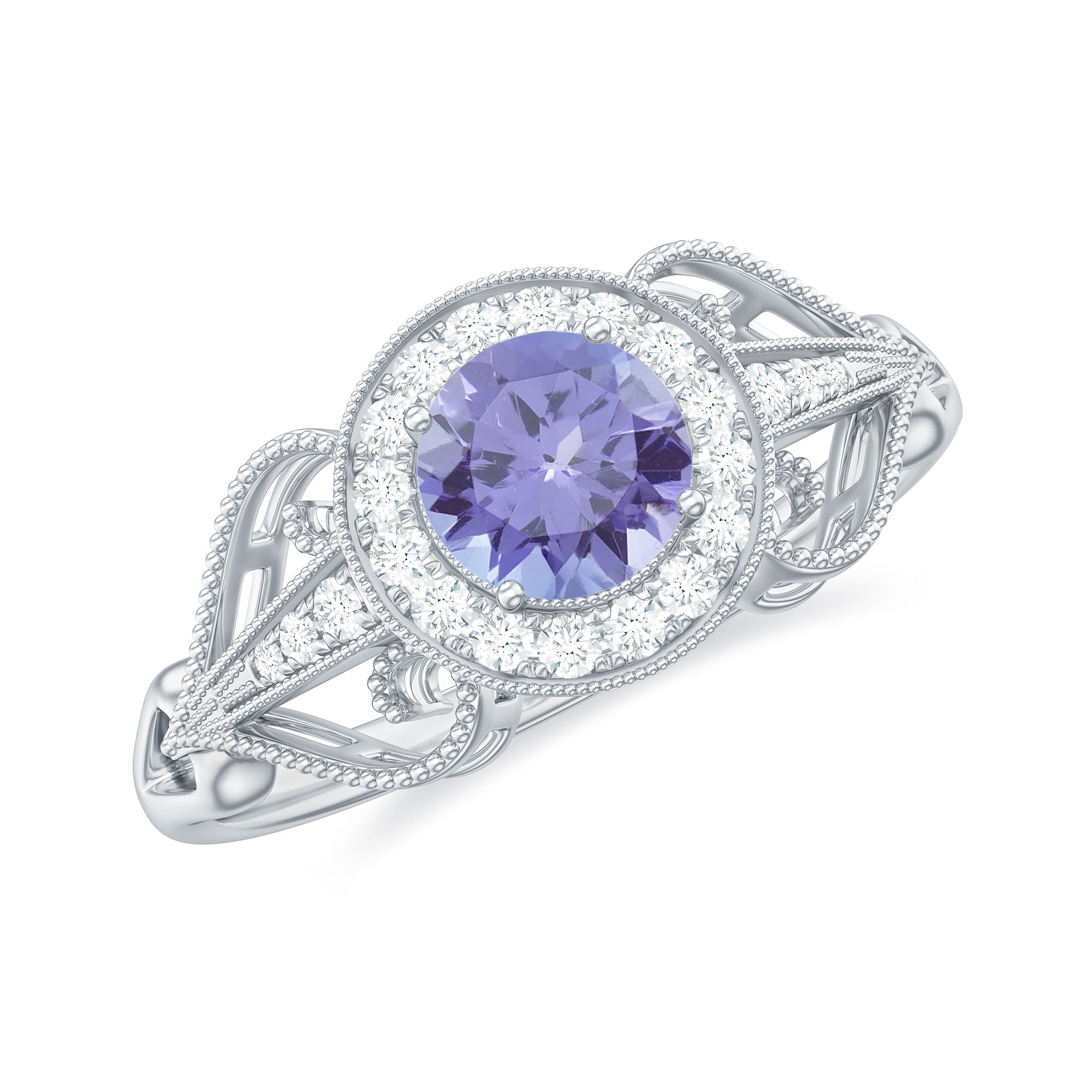 3/4 CT Tanzanite and Diamond Vintage Milgrain Ring Tanzanite - ( AAA ) - Quality - Rosec Jewels