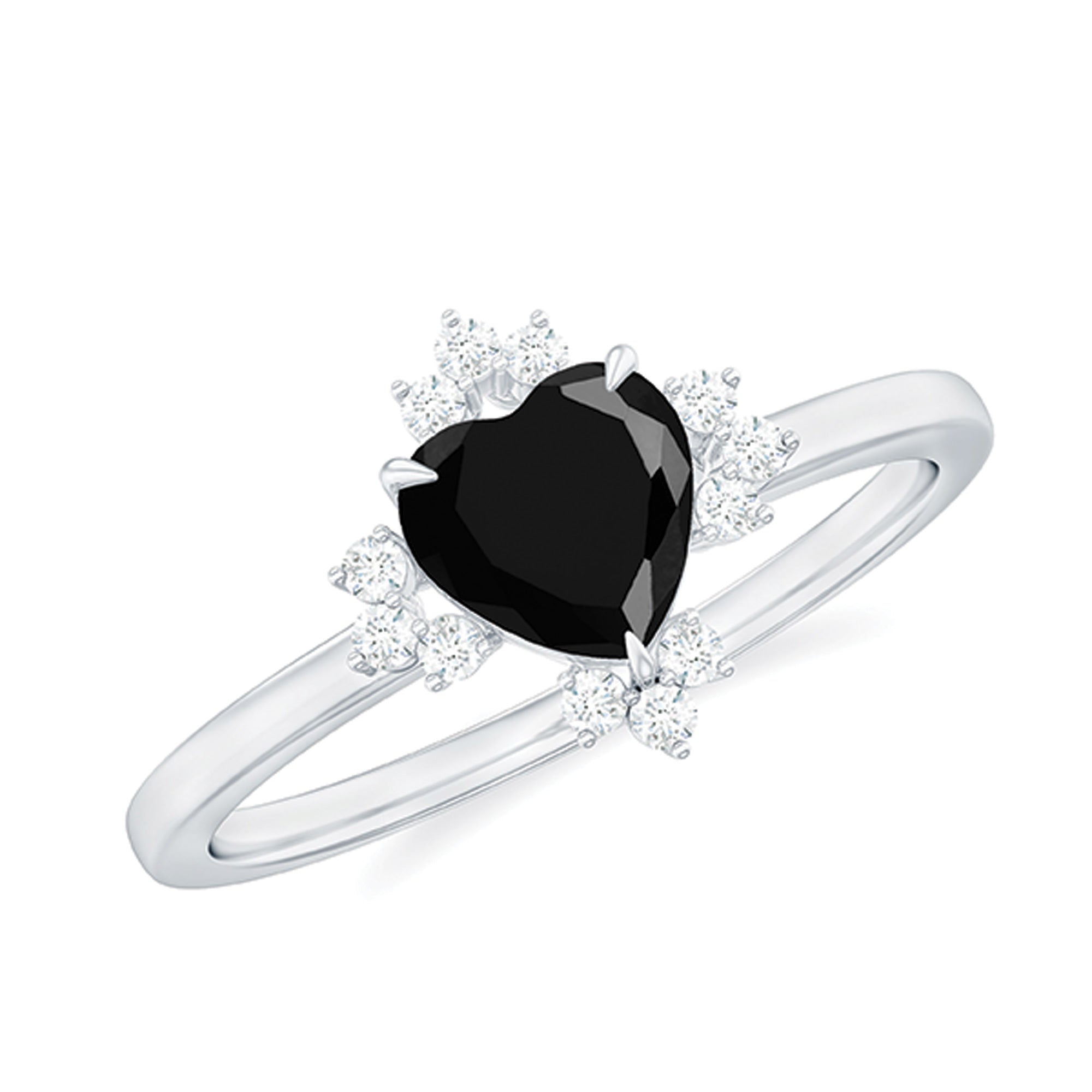 1 CT Heart Shaped Lab Created Black Diamond Promise Ring with Diamond Accent Lab Created Black Diamond - ( AAAA ) - Quality - Rosec Jewels