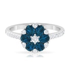 Natural London Blue Topaz and Diamond Flower Engagement Ring London Blue Topaz - ( AAA ) - Quality - Rosec Jewels