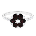 1.5 CT Garnet and Diamond Flower Cluster Engagement Ring Garnet - ( AAA ) - Quality - Rosec Jewels