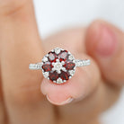 1.5 CT Garnet and Diamond Flower Cluster Engagement Ring Garnet - ( AAA ) - Quality - Rosec Jewels