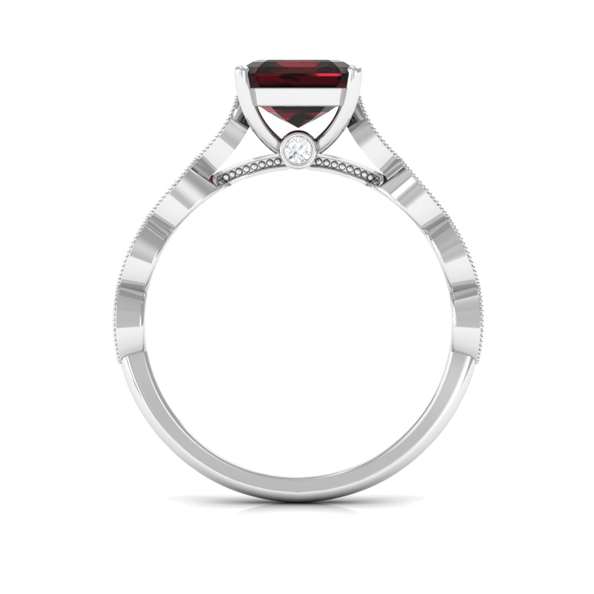 3.25 CT Asscher Cut Garnet Engagement Ring with Diamond Side Stones Garnet - ( AAA ) - Quality - Rosec Jewels