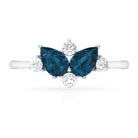 2 CT Pear Shape London Blue Topaz and Diamond Cluster Promise Ring London Blue Topaz - ( AAA ) - Quality - Rosec Jewels