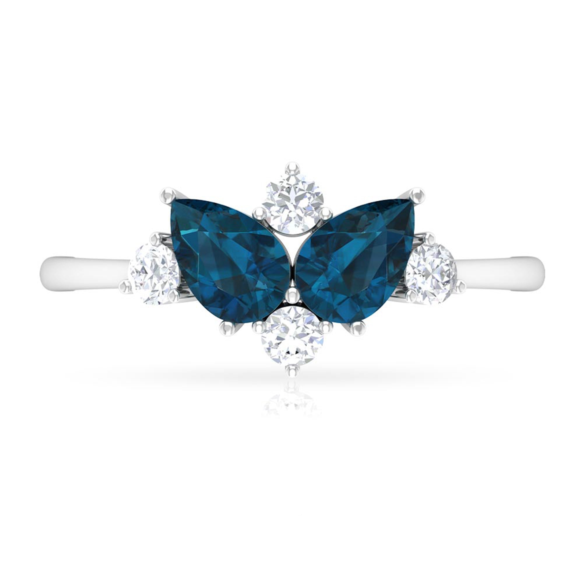 2 CT Pear Shape London Blue Topaz and Diamond Cluster Promise Ring London Blue Topaz - ( AAA ) - Quality - Rosec Jewels