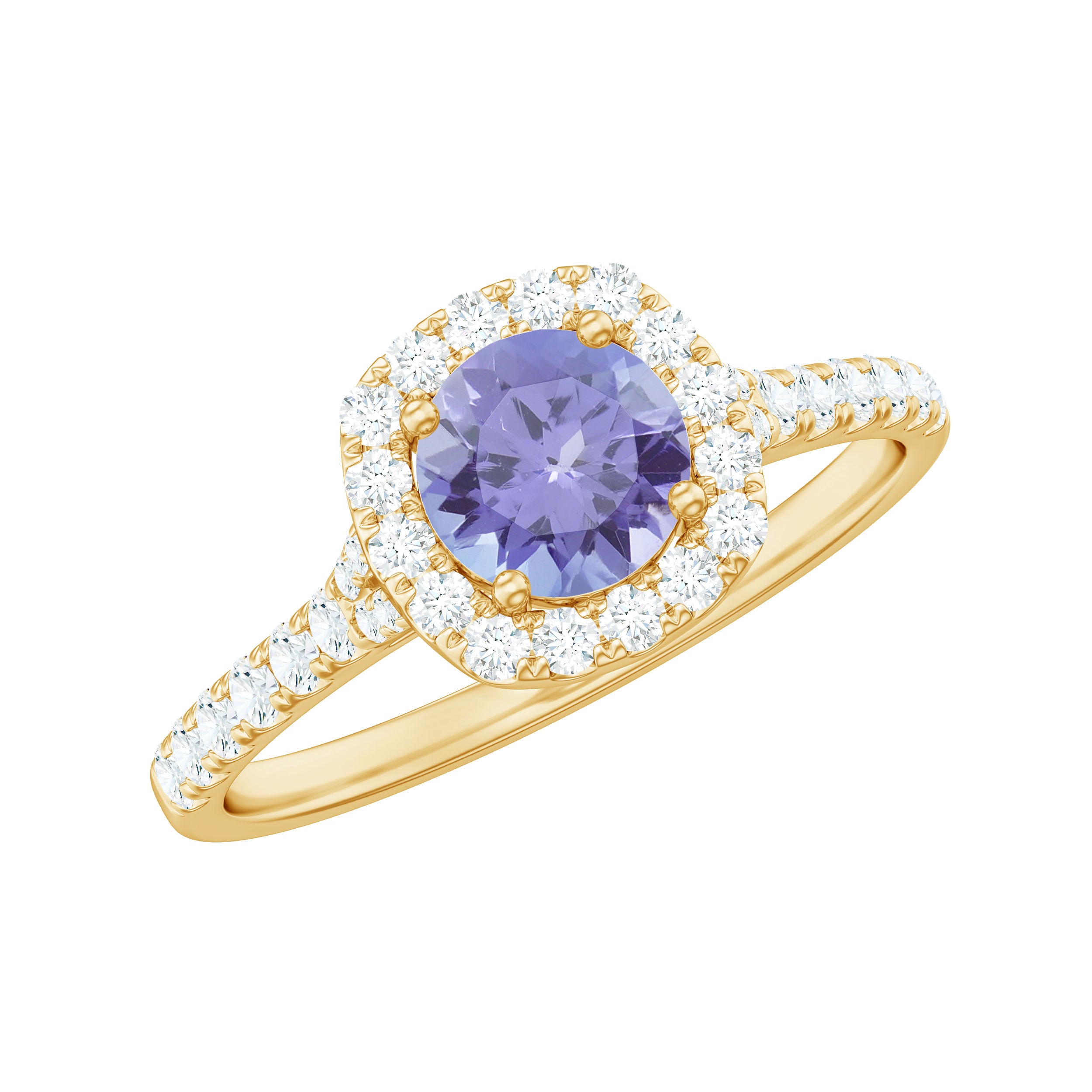 1.5 CT Round Shape Tanzanite and Diamond Floating Halo Designer Ring Tanzanite - ( AAA ) - Quality - Rosec Jewels