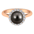 Natural Tahitian Pearl Solitaire with Diamond Halo Ring Tahitian pearl - ( AAA ) - Quality - Rosec Jewels